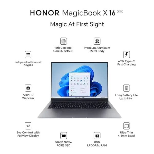 HONOR MagicBook X16 2024 12th Gen Intel Core i5 Processor